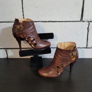Nine West Brown Leather Cutout High-Heel Ankle Boots